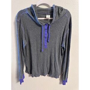 Munki Munki Hoodie Henley‎ Top Long Sleeve Purple Trim Gray XL